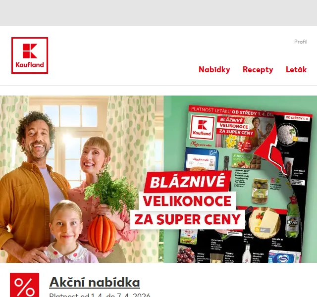 Kaufland: Velikonoční nákupy až -45 % – duben 2026