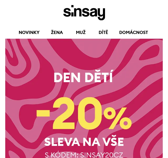 Sinsay: -20 % na vše – červen 2026 | Nuslet.cz
