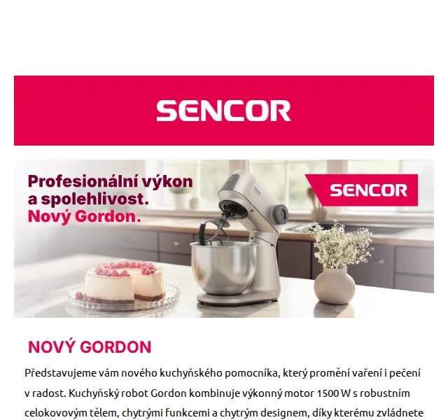 Sencor: Nový kuchyňský robot Gordon od 7 999 Kč – červenec 2026 | Nuslet.cz