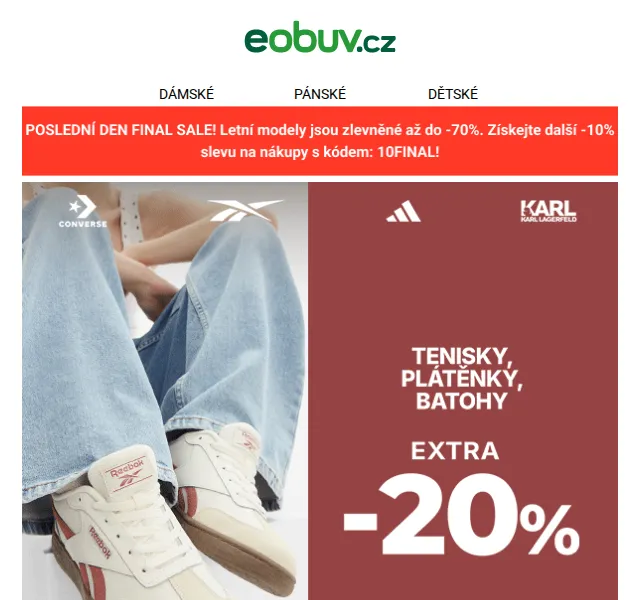 eobuv.cz: -20 % na tenisky a batohy adidas, Reebok – červenec 2026 | Nuslet.cz