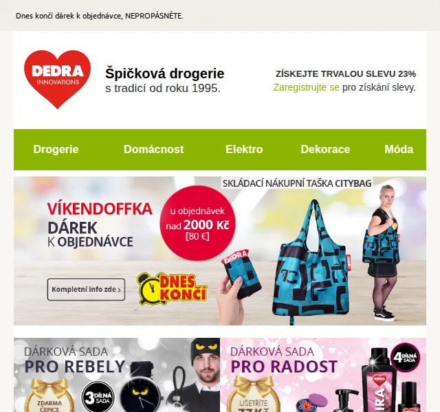 Novinky DEDRA INNOVATIONS: Trvalá sleva 23 % na drogerii – červen 2026 | Nuslet.cz