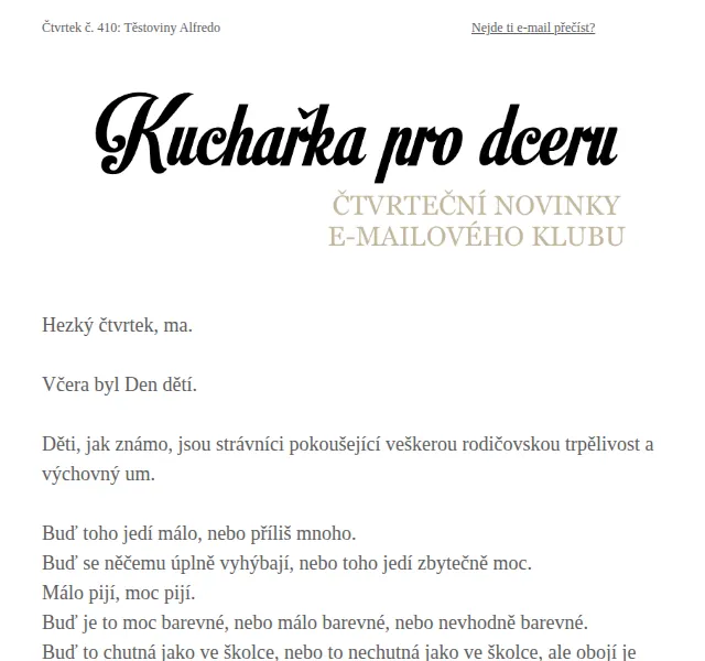 Florentýna - Kuchařka pro dceru: Recept na těstoviny Alfredo – červen 2026 | Nuslet.cz