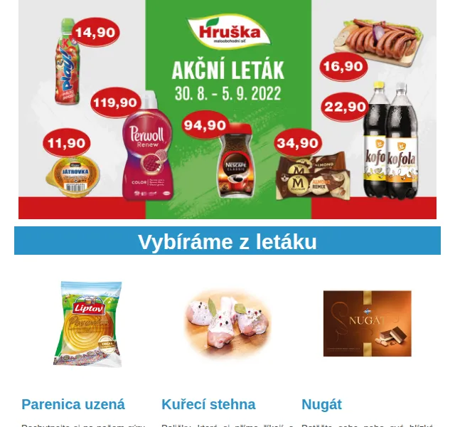 Váš HRUŠKA tým: Uzená parenica, kuřecí stehna – září 2022 | Nuslet.cz