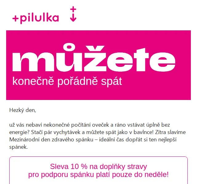 Pilulka.cz: Sleva 10 % na doplňky pro spánek – červenec 2026 | Nuslet.cz