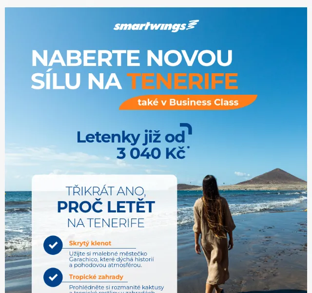 Smartwings: Let na Tenerife – dodatečné služby za 10 € – červenec 2026 | Nuslet.cz