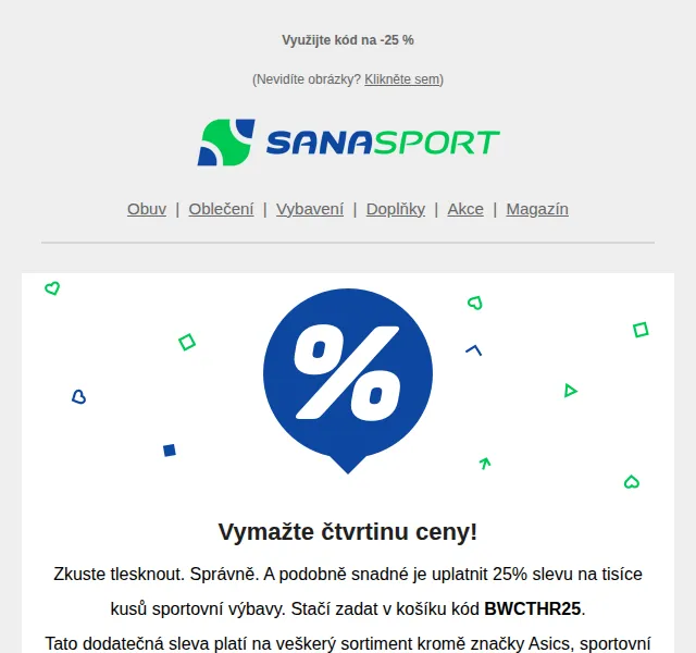 Sanasport: 25% sleva na vše kódem BWCTHR25 – červen 2026 | Nuslet.cz