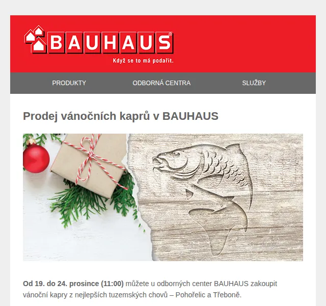 BAUHAUS: Vánoční kapr z Pohořelic a Třeboně + poukázka 100 Kč – prosinec 2026 | Nuslet.cz