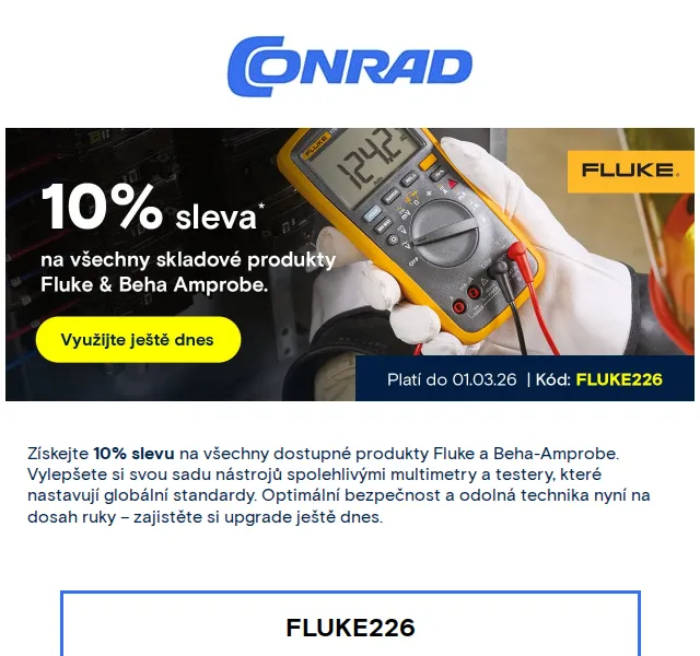 Conrad Electronic: 10% sleva na Fluke a Beha Amprobe – červenec 2026 | Nuslet.cz