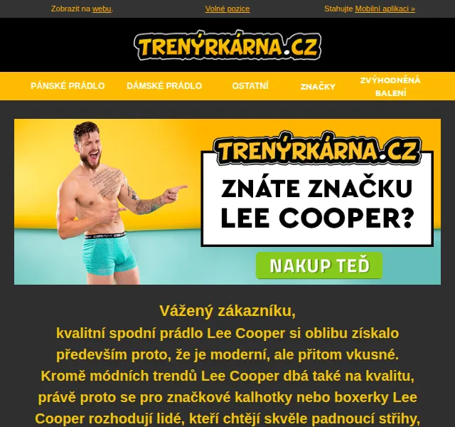 Lukáš z Trenýrkárna.cz: Lee Cooper sleva 30 % – červen 2026 | Nuslet.cz