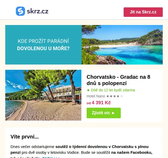Skrz: Dovolená v Chorvatsku od 4 391 Kč – červen 2026 | Nuslet.cz