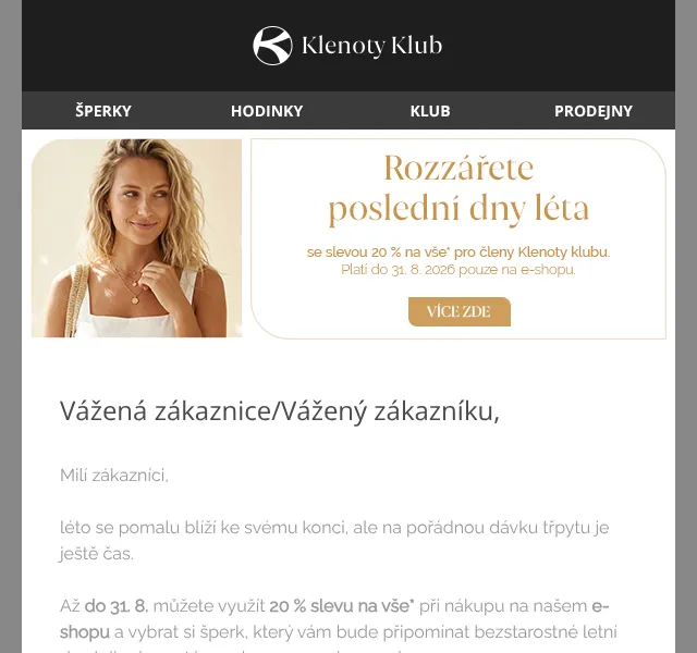Klenoty Aurum: 20 % slevy na šperky a hodinky – srpen 2026