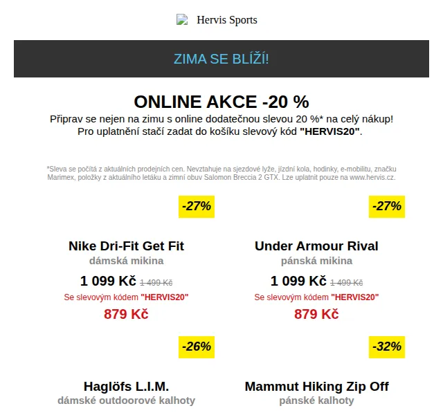 Hervis: Online sleva 20 % na sportovní oblečení – červen 2026 | Nuslet.cz