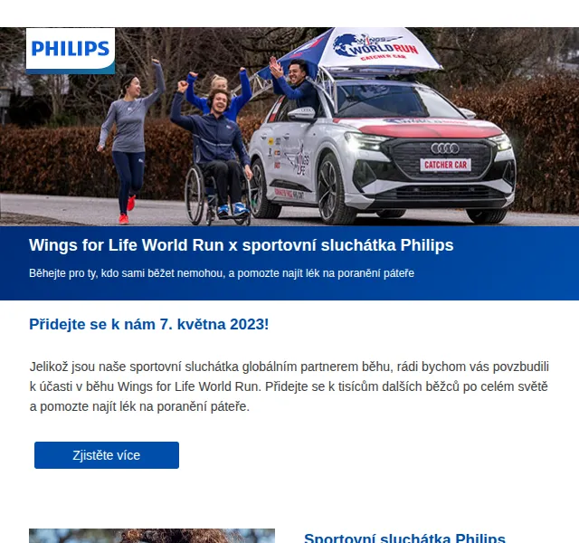 Philips: závod Wings for Life se sportovními sluchátky – červen 2026 | Nuslet.cz