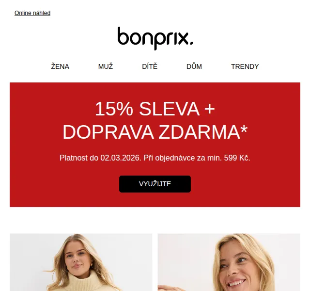 Bonprix: -15 % sleva + doprava zdarma – březen 2026