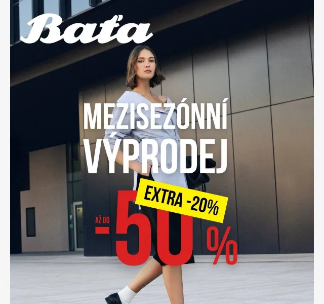 Baťa: Sleva -50 % + EXTRA -20 % na druhý produkt – duben 2026