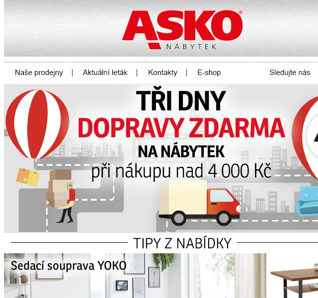Asko Nábytek: Doprava zdarma – červen 2026 | Nuslet.cz