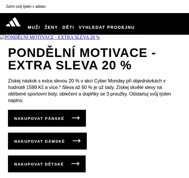 Adidas: Cyber Monday extra sleva 20 % – červen 2026 | Nuslet.cz