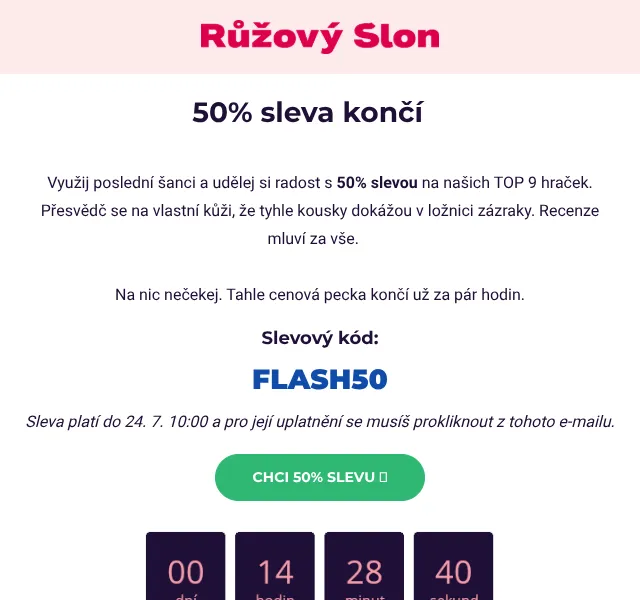Růžový Slon: 50% sleva na vibrátory – červenec 2026 | Nuslet.cz