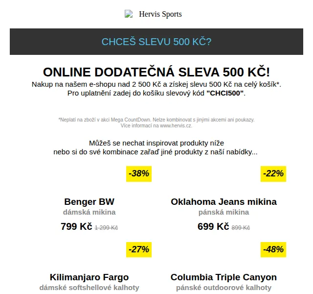Hervis: Sleva 500 Kč na nákup nad 2 500 Kč – červen 2026 | Nuslet.cz