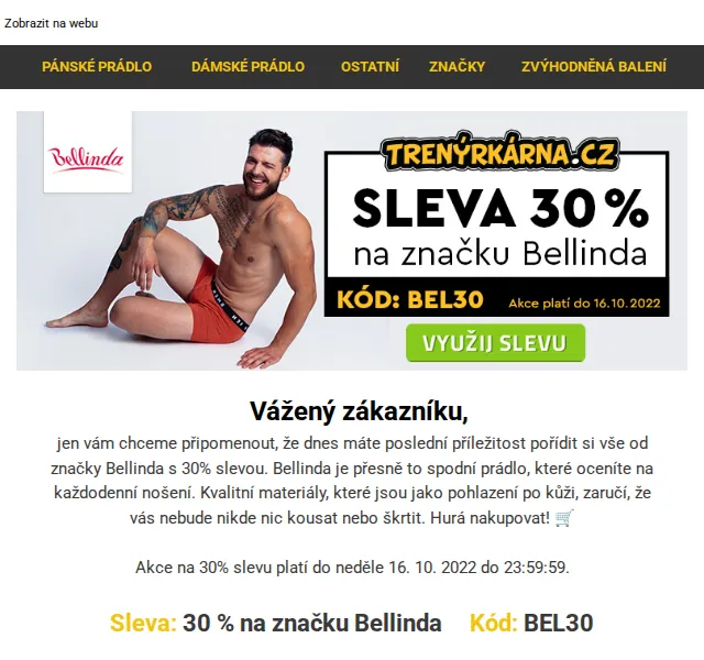 Lukáš z Trenýrkárna.cz: sleva 30 % na Bellinda – říjen 2022 | Nuslet.cz