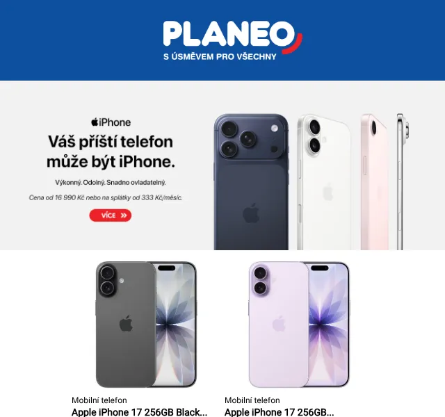 Planeo: iPhone 17 od 16 990 Kč – červen 2026 | Nuslet.cz