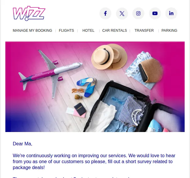Wizz Air: Vyplňte dotazník a získejte slevu – červenec 2026 | Nuslet.cz
