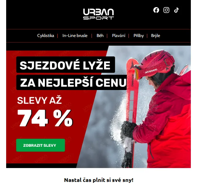 Urban-sport: 74% slevy na lyže a elektrokola od 736 Kč/měsíc – červenec 2026 | Nuslet.cz