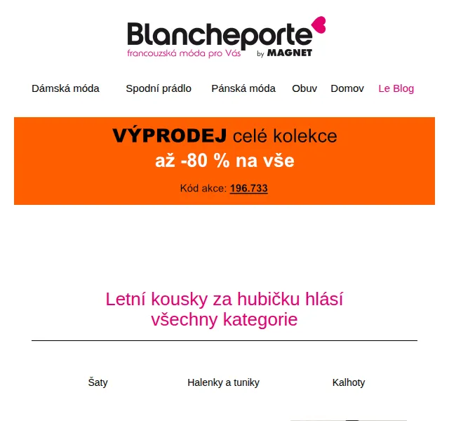 Blancheporte: Žhavý letní výprodej až -80% – červenec 2026 | Nuslet.cz