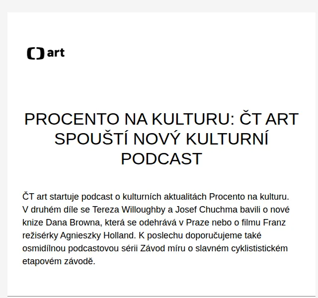 Web ČT art: Nový kulturní podcast Procento na kulturu – červenec 2026 | Nuslet.cz