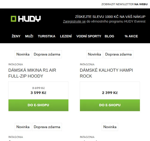 Hudy: Patagonia novinky skladem – 1000 Kč sleva – červen 2026 | Nuslet.cz