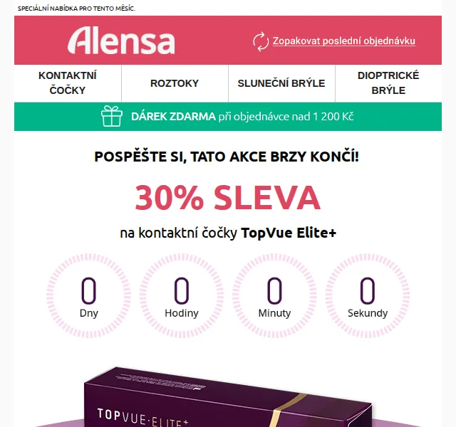 Alensa: Sleva 30 % na kontaktní čočky TopVue Elite+ – červenec 2026 | Nuslet.cz