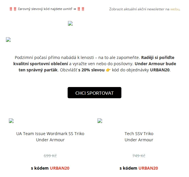 UrbanStore: 20 % sleva na Under Armour – červen 2026 | Nuslet.cz