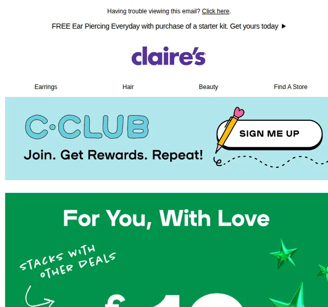 Claire's: Sleva 10 GBP na nákup nad 30 GBP – prosinec 2024 | Nuslet.cz