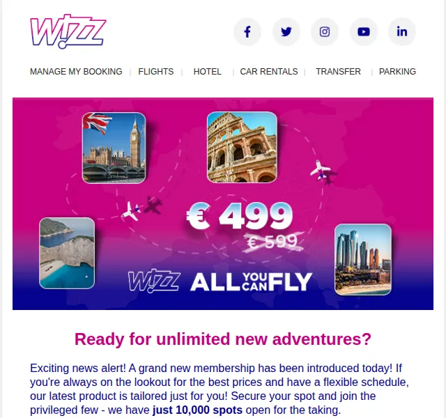 Wizz Air: All You Can Fly za 499 EUR – červenec 2024 | Nuslet.cz