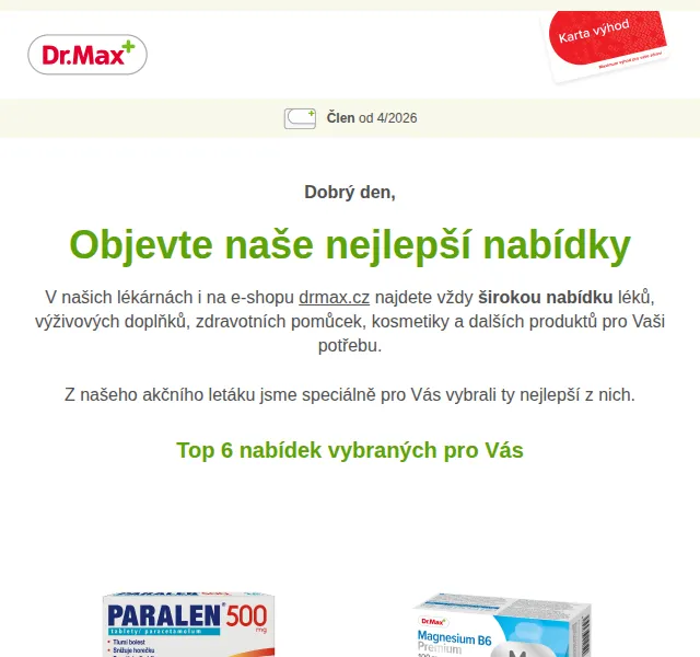 Dr.Max E-shop: Top 6 nabídek z letáku – duben 2026