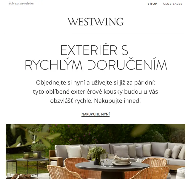 Westwing: Zahradní nábytek a -50% v letním výprodeji – červenec 2026 | Nuslet.cz