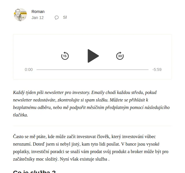 Substack: Investování pro začátečníky – Fondee – červen 2026 | Nuslet.cz