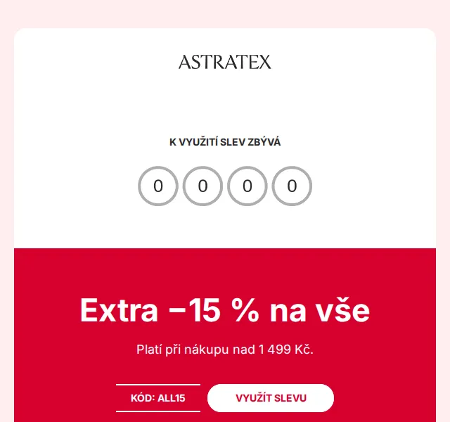 Astratex: 15 % sleva + až 60 % – červen 2026 | Nuslet.cz