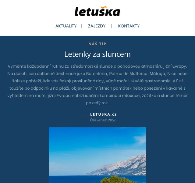 Letuška.cz: Letenky za sluncem – červenec 2026 | Nuslet.cz