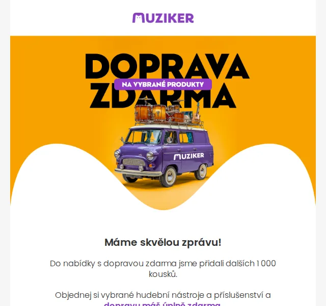 Muziker: 1000 produktů s dopravou zdarma – červenec 2026 | Nuslet.cz