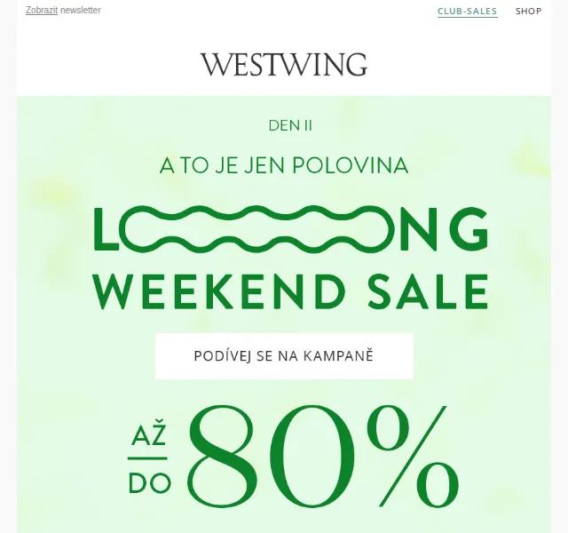 Westwing: Long Weekend Sale – 20 nových kampaní – červenec 2026 | Nuslet.cz
