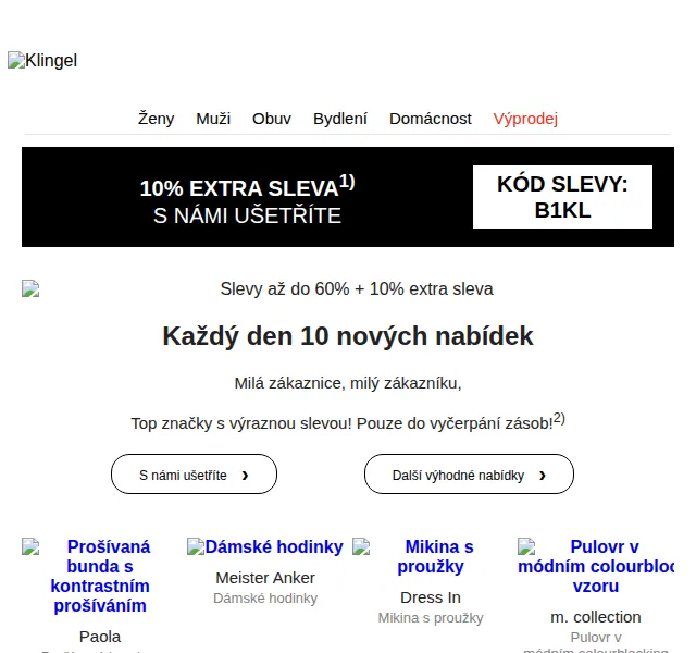 KLiNGEL: slevy až 60 % + extra 10% kód – červenec 2026 | Nuslet.cz