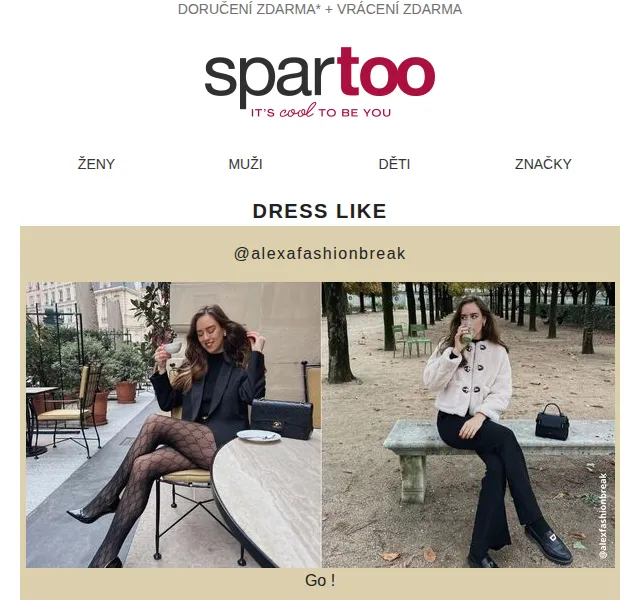 Spartoo.cz: Influencerské outfity s dopravou zdarma – duben 2026