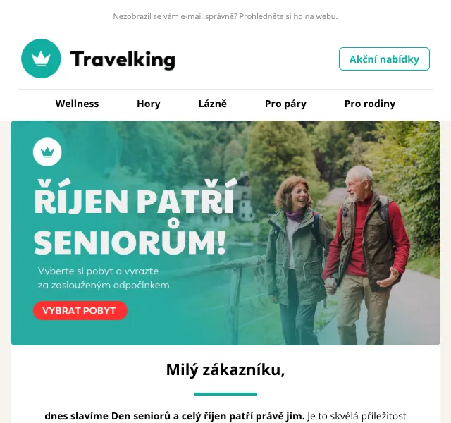 Travelking: Pobyt pro seniory od 3 399 Kč – říjen 2026