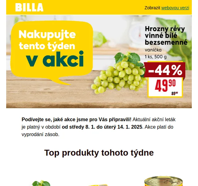 Billa: Slunečnicový olej za 29,90 Kč a hrozny za 49,90 Kč – červenec 2026 | Nuslet.cz