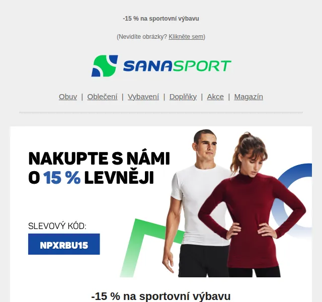 Sanasport: dodatečná sleva 15 % na sportovní vybavení – červen 2026 | Nuslet.cz