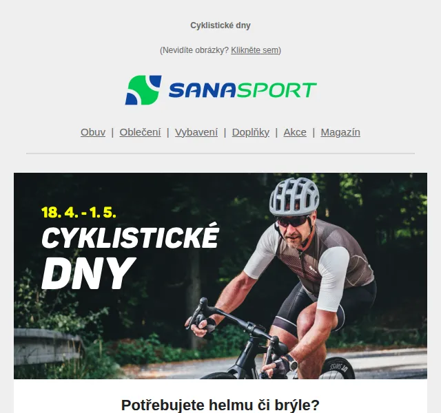 Sanasport: Zlevněte helmy a brýle o 10 % – červen 2026 | Nuslet.cz