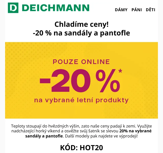 Deichmann: -20 % na sandály a pantofle – červen 2026