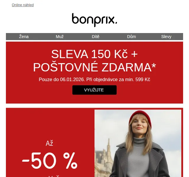 Bonprix: Sleva 150 Kč + poštovné zdarma – až -50 % – duben 2026