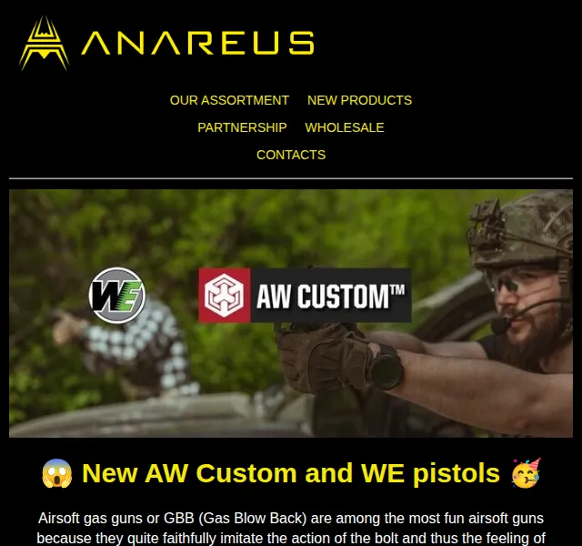 ANAREUS: Unikátní airsoft pistole AW Custom a WE – červen 2026 | Nuslet.cz